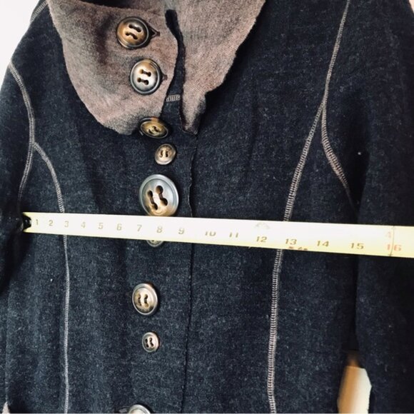 Anthro Casch Gro Wool Cardigan Boho Sweater Knit Wool Buttons High Collar Top M - Picture 15 of 16